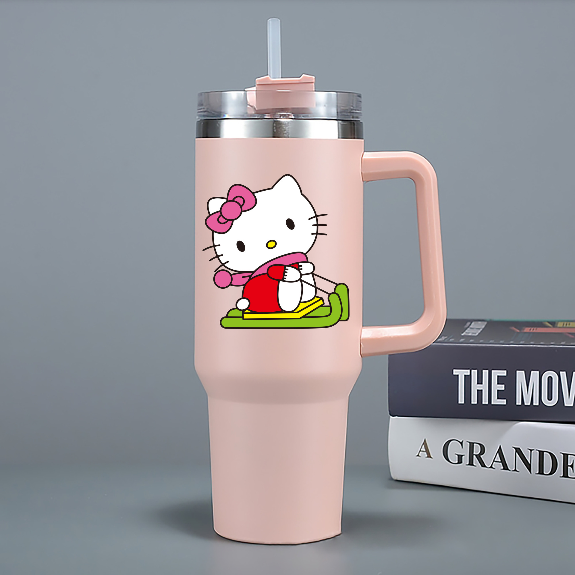 （画像用） Hello Kitty ハローキティ 1200mL車用タンブラー - クリスタルステッカー（プラスチックストロー付き）